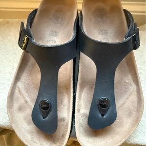 Birkenstock Black Leather Platform Sandals